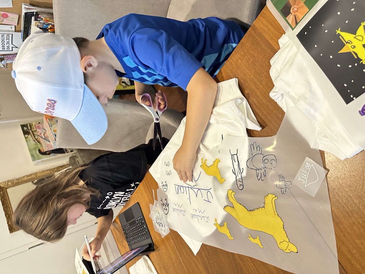 Julian's yellow-dog character transfers being cut out