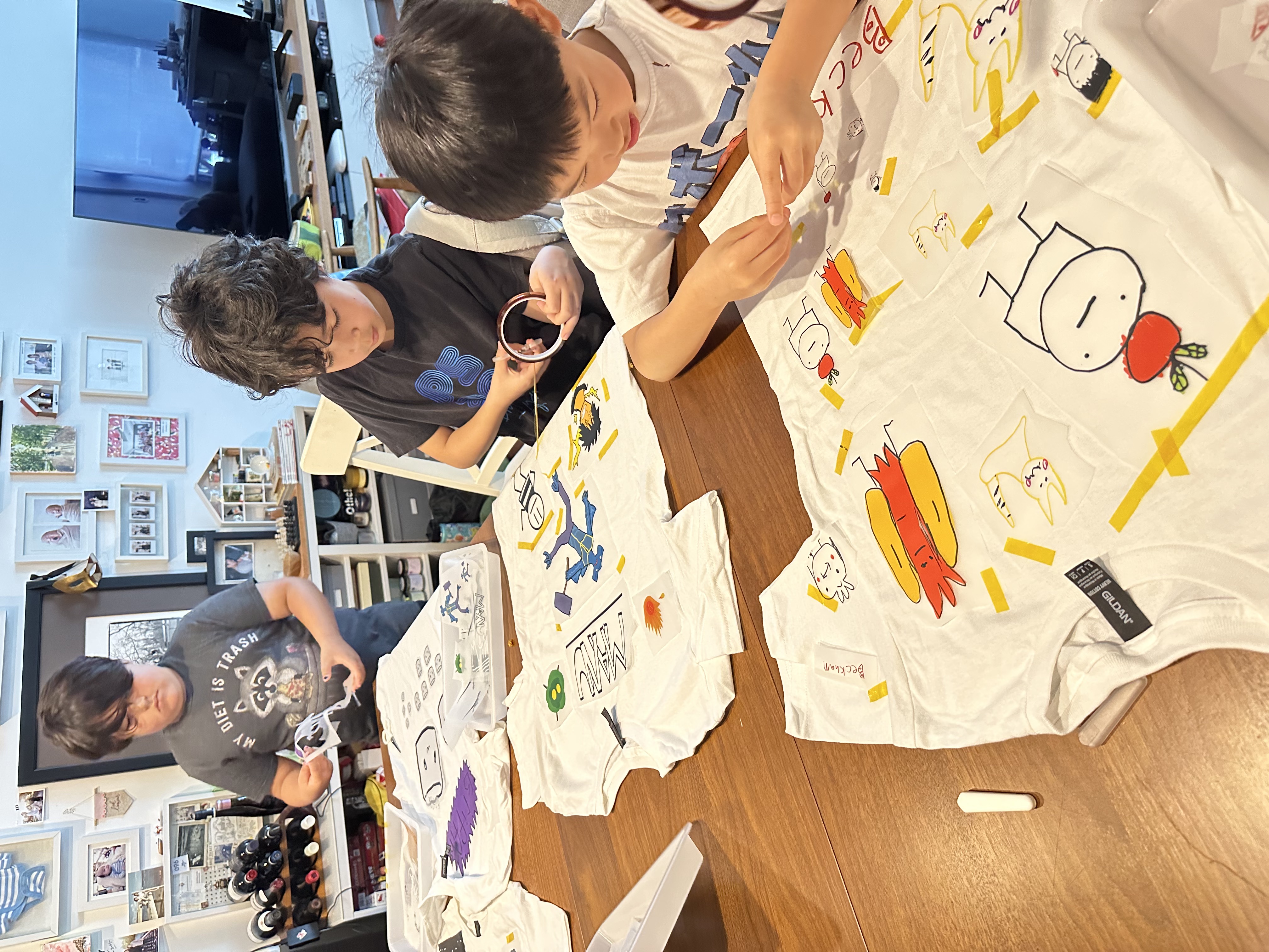 Students assembling t-shirt prints